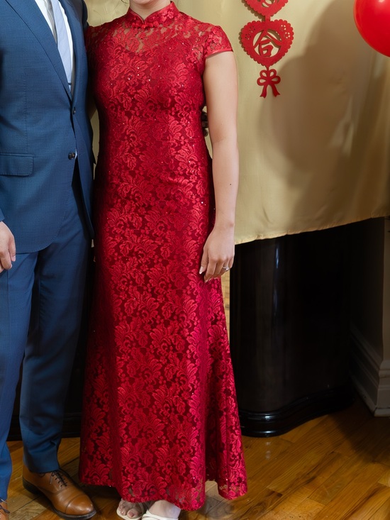 Beth and Brian Qipao Dresses & Skirts - Elegant Red Lace Cheongsam Dress